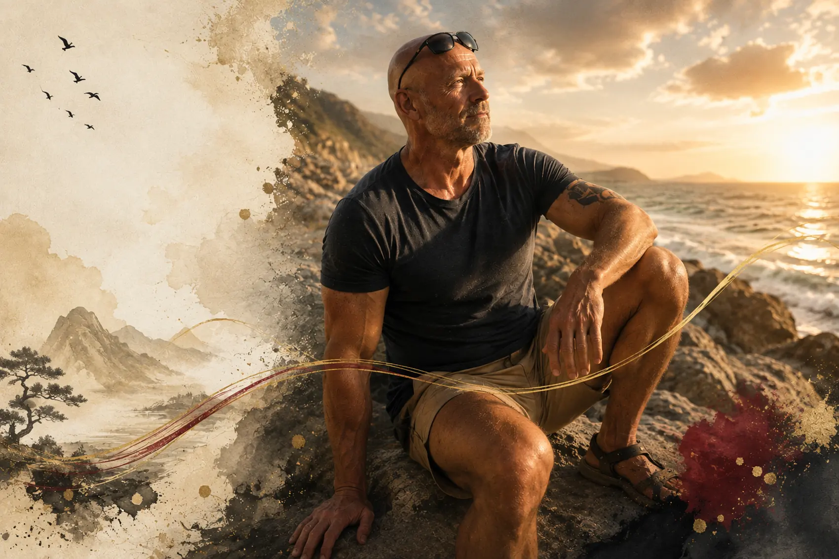 Robert Kämpf sitzt am Meer